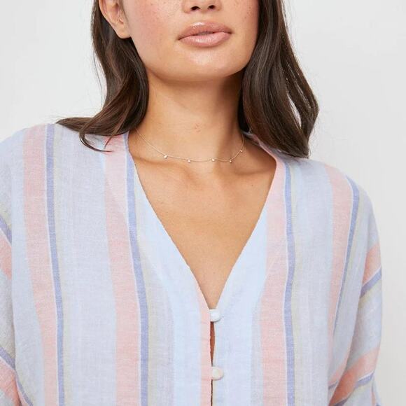 NEW Rails Thea Linen Tie Waist Blouse Biarritz Multi Stripe Medium - Picture 5 of 16